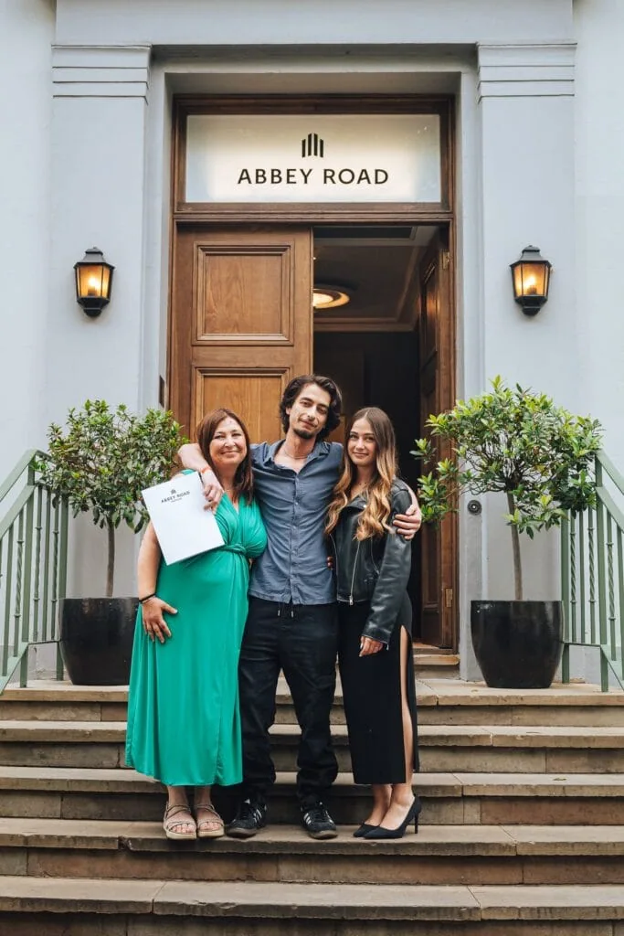 graduate Tommaso Vannini and family at abbey road studios